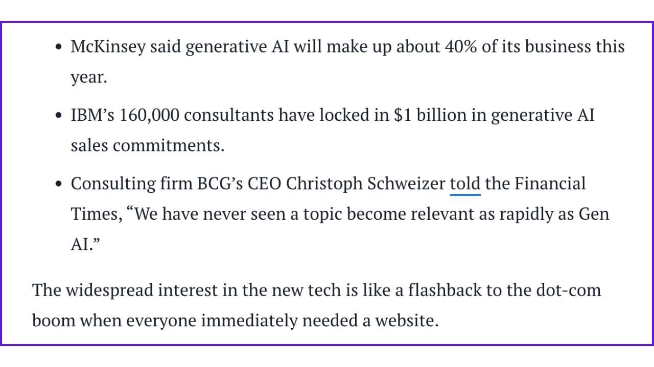 Data from McKinsey, IBM and FT - Everyone immediately needs AI