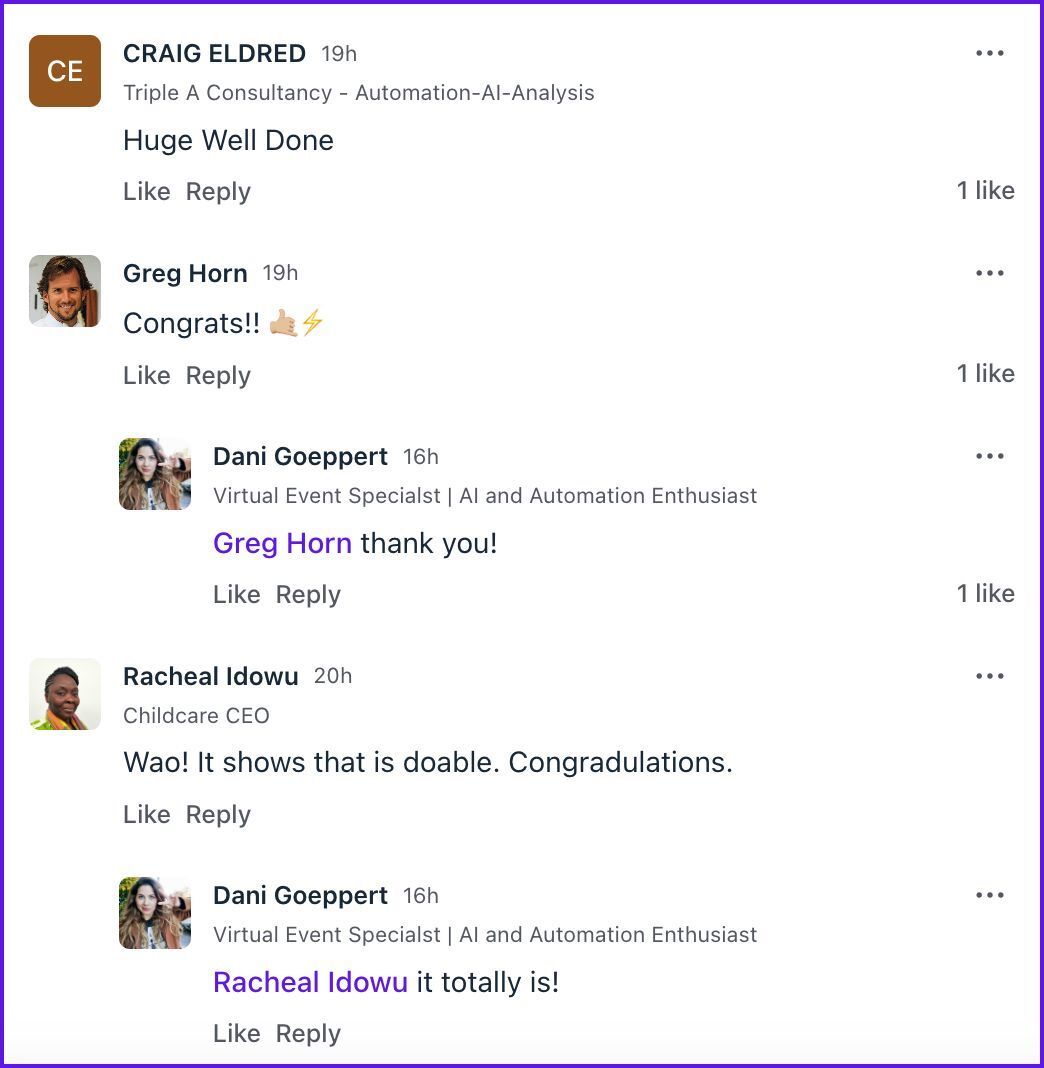 Professional Trainer community - Huge Well Done comments thread
