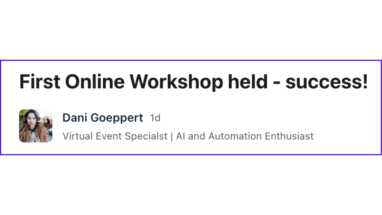 Community post - Dani Goeppert: First Online Workshop held - success!