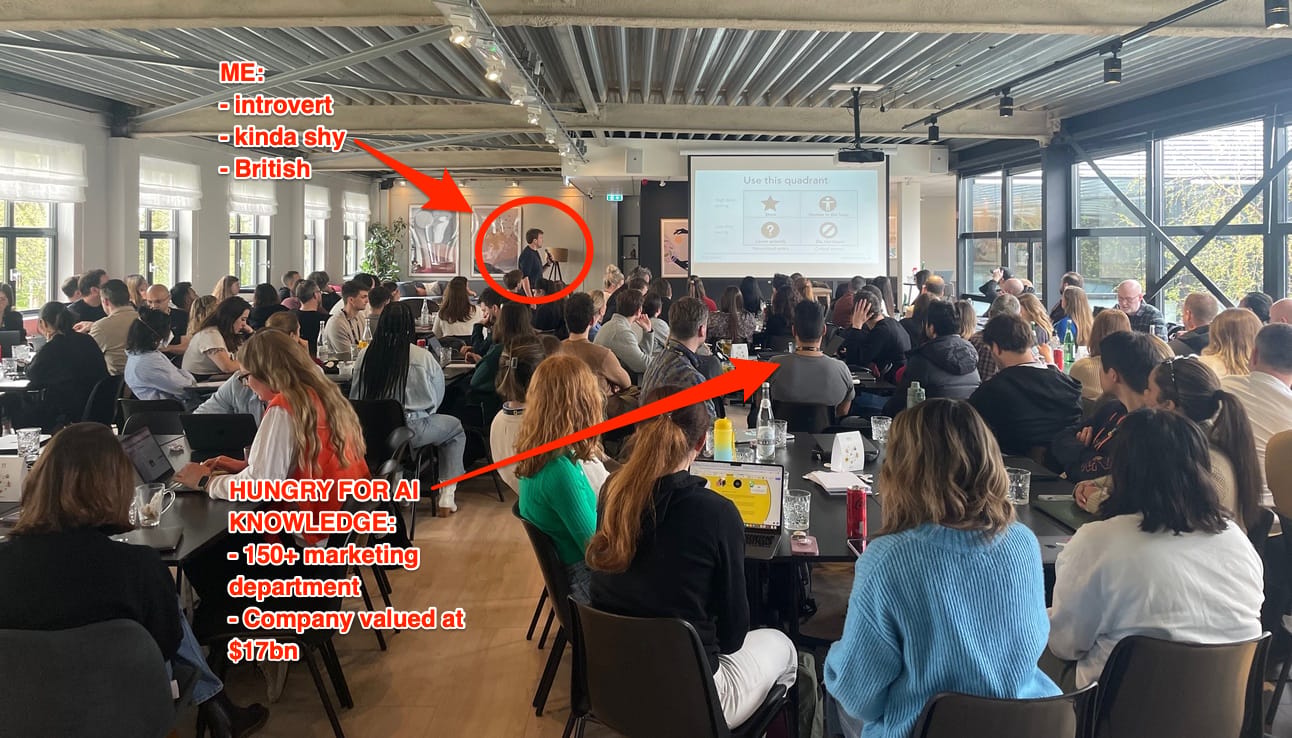 Kyle presenting to a 150+ person marketing department at a $17bn company