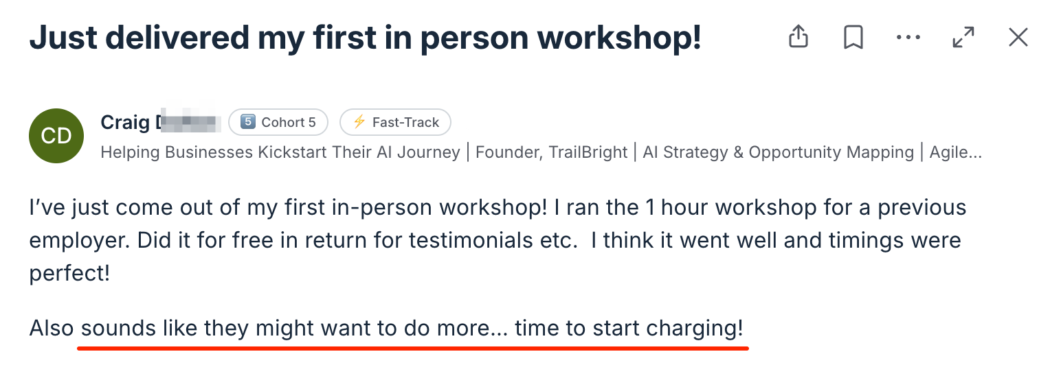 AI Workshop Kit testimonial - Craig first in-person workshop