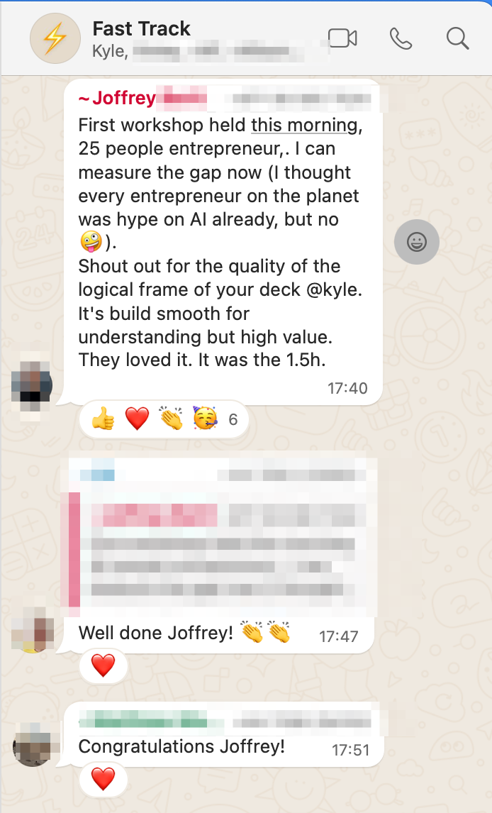 AI Workshop Kit testimonial - Joffrey first workshop with 25 entrepreneurs