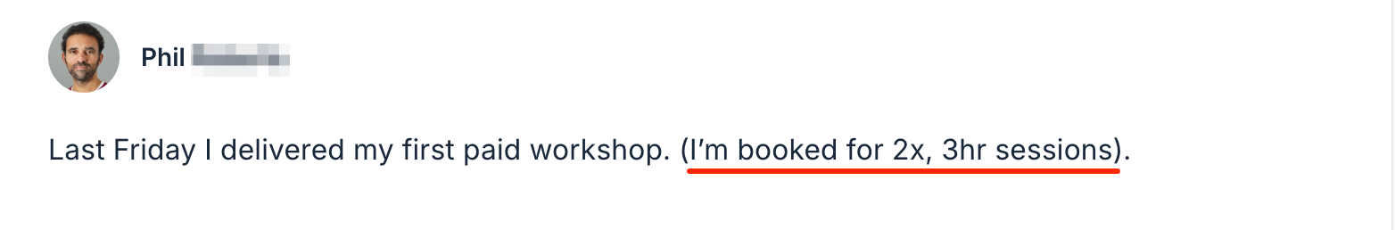 AI Workshop Kit testimonial - Phil first paid workshop booked