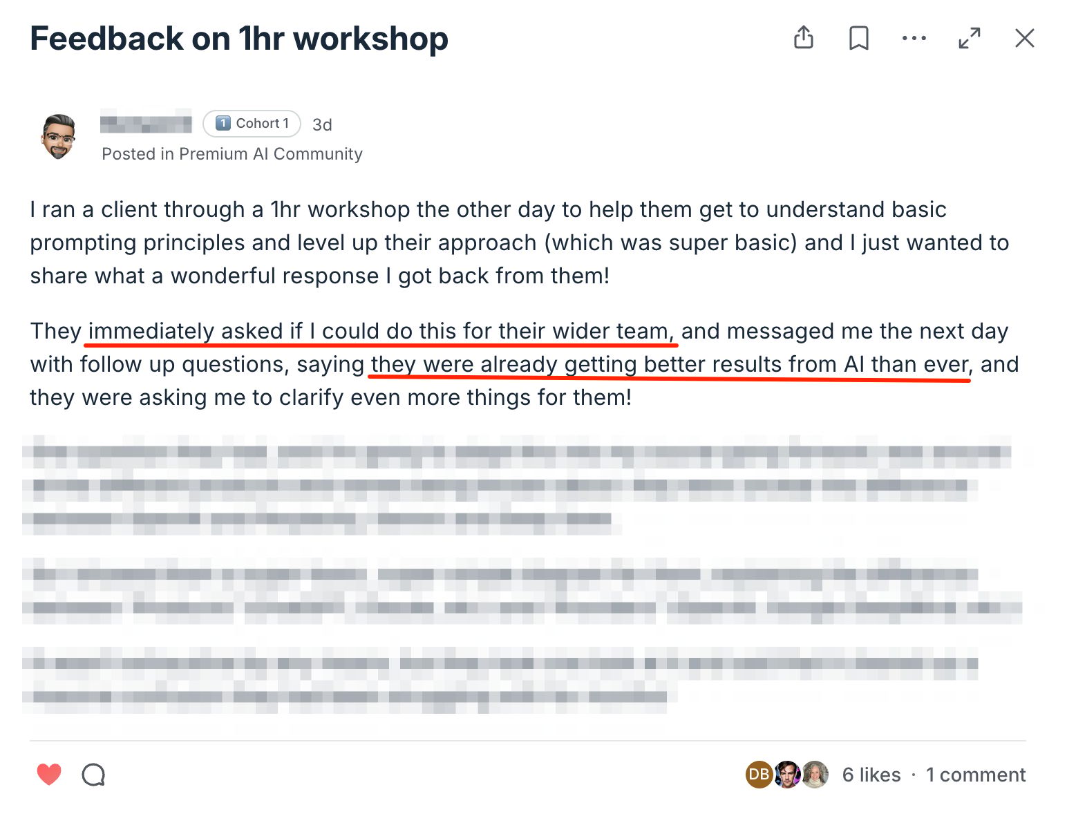 Community post - Feedback on 1hr workshop