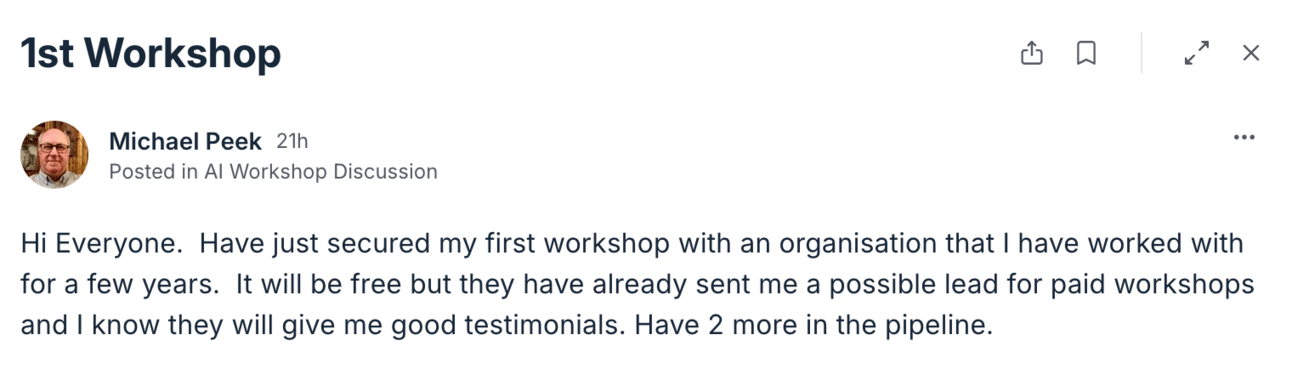 Community post - Michael Peek: 1st Workshop secured
