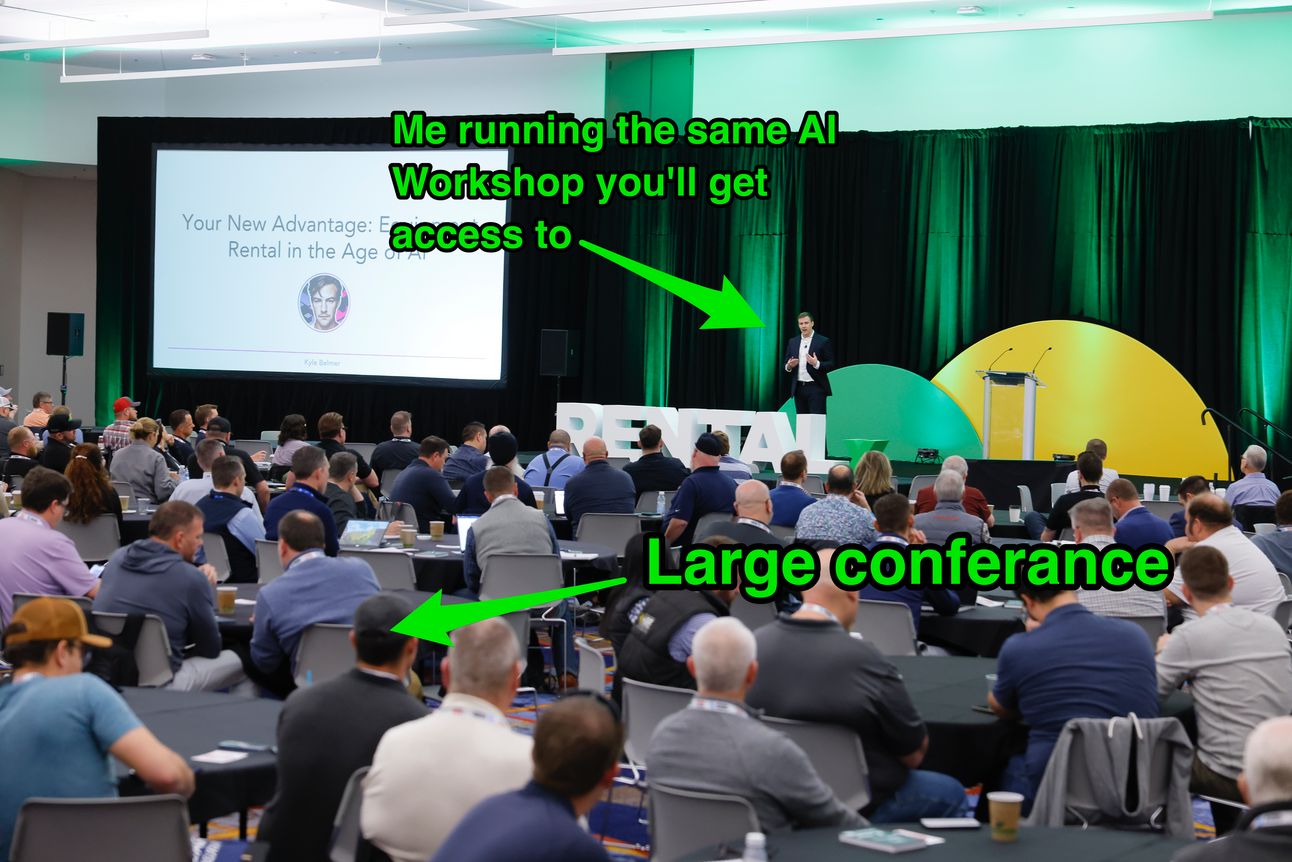 Kyle on stage at a large conference running the same AI Workshop